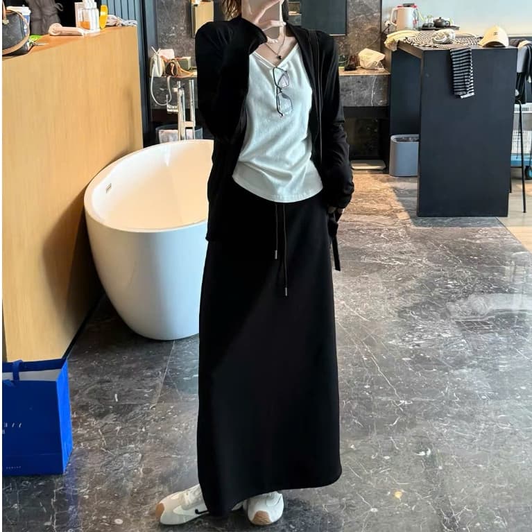 🌷 Chân Váy Thun Dài Qua Mắt Cá Chân Dáng Suông Phong Cách Hàn Quốc