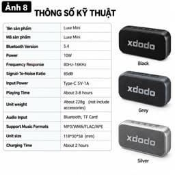 Loa Bluetooth XDODO Luxe Mini 10W Mini Nhỏ Gọn, Bluetooth 5.4, Âm Bass Mạnh, Kết Nối TWS, Pin 3-8 Giờ, Sạc Type-C 3