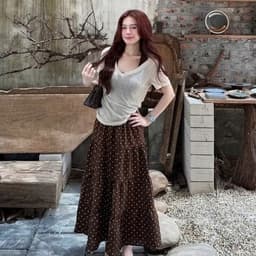 🌷 CHÂN VÁY MAXI CHẤM BI 3 TẦNG DÁNG DÀI VINTAGE HÀN QUỐC – CHÂN VÁY XÒE CẠP CHUN PHONG CÁCH NÀNG THƠ 1
