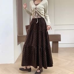 🌷 Chân Váy Dài Chấm Bi Đen Nâu Dáng Xòe Cạp Chun Phong Cách Hàn Quốc 1