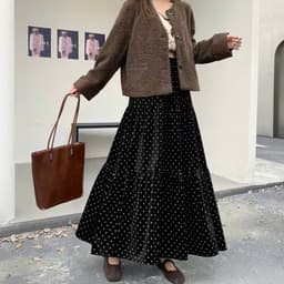 🌷 Chân Váy Maxi Chấm Bi Nữ Dáng Dài 3 Tầng Xòe Vintage Hàn Quốc 1