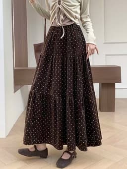 🌷 Chân Váy Dài Chấm Bi Đen Nâu Dáng Xòe Cạp Chun Phong Cách Hàn Quốc 7