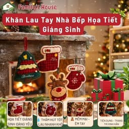 Khăn Lau Tay Nhà Bếp Họa Tiết Giáng Sinh treo tường hình cây thông và tất Noel 2026,trang trí, decor[family's house] 1