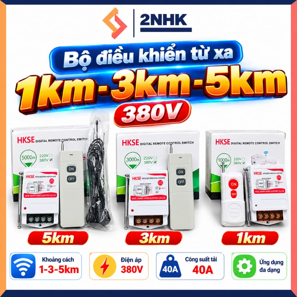 Bộ điều khiển từ xa HKSE 1km 3km 5km 380V 3 pha bật tắt động cơ máy bơm nước từ xa không dây an toàn tiện lợi