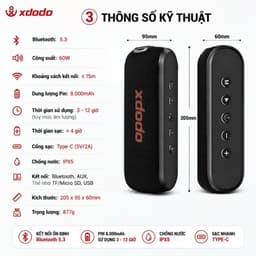 Loa Bluetooth XDODO X8-4 Công Suất 60W, Bluetooth 5.3, Pin 8000mAh, Chống Nước IPX5, Bass Mạnh, Kết Nối TWS 8