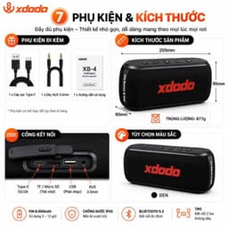 Loa Bluetooth XDODO X8-4 Công Suất 60W, Bluetooth 5.3, Pin 8000mAh, Chống Nước IPX5, Bass Mạnh, Kết Nối TWS 6