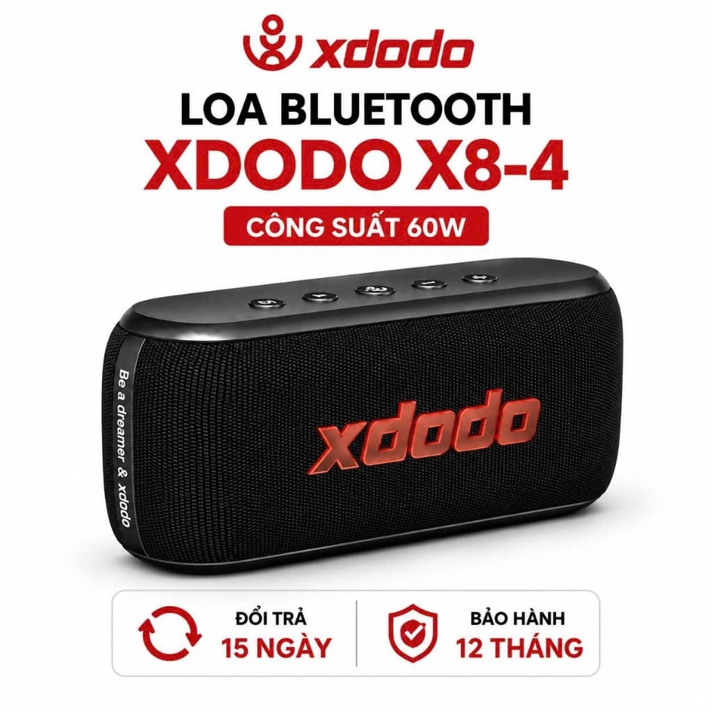 Loa Bluetooth XDODO X8-4 Công Suất 60W, Bluetooth 5.3, Pin 8000mAh, Chống Nước IPX5, Bass Mạnh, Kết Nối TWS
