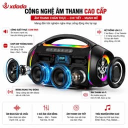 Loa Bluetooth XDODO BOOM II Công Suất 120W RMS, Bluetooth 5.4, Chống Nước IPX6, Bass Mạnh, LED RGB, Ghép Đôi TWS, Loa Di 7