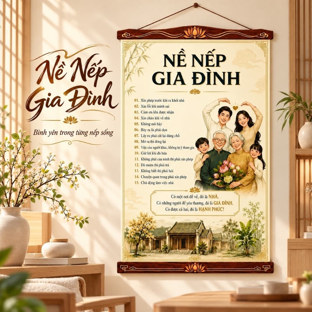 Tranh Vải Nề Nếp Gia Đình Treo Tường, Decor Phòng Khách Đẹp, Trang Trí Nội Thất Ấn Tượng 30x45cm 40x60cm
