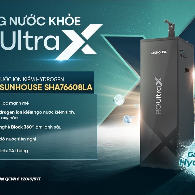 Máy lọc nước ion kiềm Hydrogen UltraX Sunhouse SHA76608LA