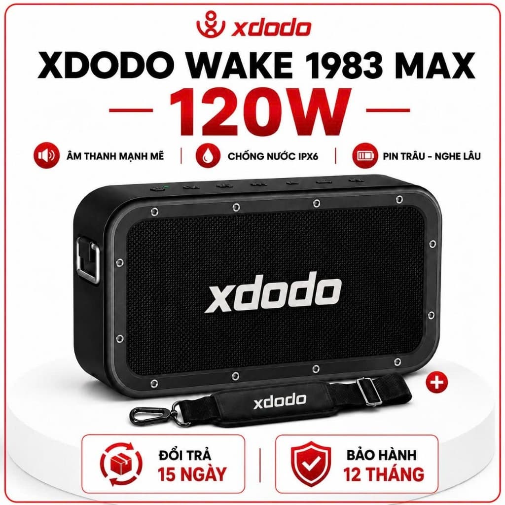 Loa Bluetooth XDODO Wake 1983 Max 120W RMS, Pin 20000mAh, Bluetooth 5.3, Chống Nước IPX5, Bass Mạnh, Ghép Đôi TWS