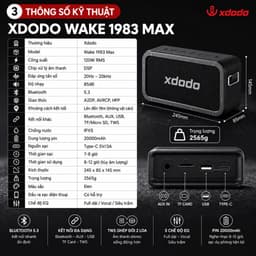 Loa Bluetooth XDODO Wake 1983 Max 120W RMS, Pin 20000mAh, Bluetooth 5.3, Chống Nước IPX5, Bass Mạnh, Ghép Đôi TWS 2