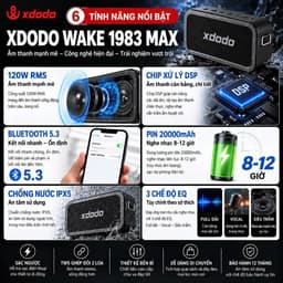 Loa Bluetooth XDODO Wake 1983 Max 120W RMS, Pin 20000mAh, Bluetooth 5.3, Chống Nước IPX5, Bass Mạnh, Ghép Đôi TWS 5