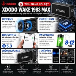 Loa Bluetooth XDODO Wake 1983 Max 120W RMS, Pin 20000mAh, Bluetooth 5.3, Chống Nước IPX5, Bass Mạnh, Ghép Đôi TWS 8