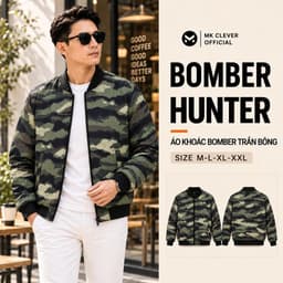 Áo khoác bomber nam Hunter MKCLEVER Chất liệu vải Gió trần bông, chống nước cản gió tốt, dày dặn, phom trẻ trung 1