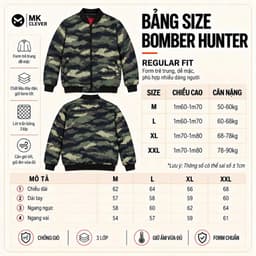 Áo khoác bomber nam Hunter MKCLEVER Chất liệu vải Gió trần bông, chống nước cản gió tốt, dày dặn, phom trẻ trung 9