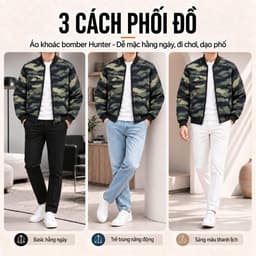 Áo khoác bomber nam Hunter MKCLEVER Chất liệu vải Gió trần bông, chống nước cản gió tốt, dày dặn, phom trẻ trung 8