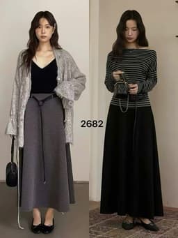 🌷 Chân Váy Maxi Dáng Xòe Màu Ghi Cạp Cao Kèm Thắt Lưng Đen Phong Cách Hàn Quốc 8