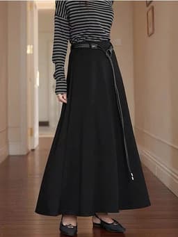 🌷 Chân Váy Maxi Dáng Xòe Màu Ghi Cạp Cao Kèm Thắt Lưng Đen Phong Cách Hàn Quốc 7