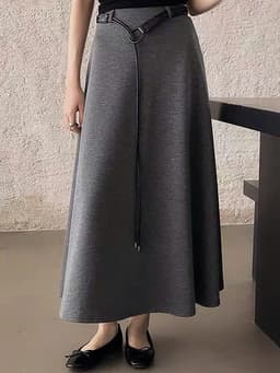 🌷 Chân Váy Maxi Dáng Xòe Màu Ghi Cạp Cao Kèm Thắt Lưng Đen Phong Cách Hàn Quốc 6