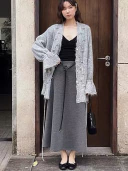🌷 Chân Váy Maxi Dáng Xòe Màu Ghi Cạp Cao Kèm Thắt Lưng Đen Phong Cách Hàn Quốc 10
