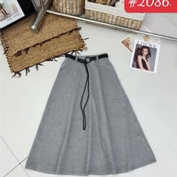 🌷 Chân Váy Maxi Dài Qua Bắp Chân Kèm Đai Lưng Phong Cách Vintage Hàn Quốc 1