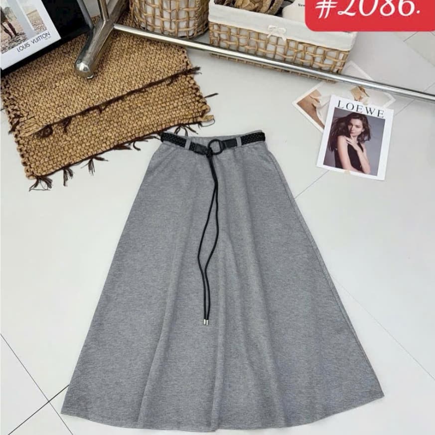 🌷 Chân Váy Maxi Dài Qua Bắp Chân Kèm Đai Lưng Phong Cách Vintage Hàn Quốc