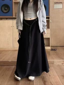 🌷 Chân Váy Maxi Dài Qua Bắp Chân Kèm Đai Lưng Phong Cách Vintage Hàn Quốc 5