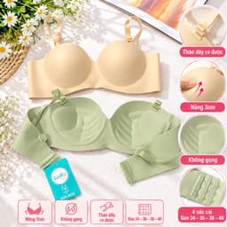 Combo áo ngực nữ, áo su cúp ngang không gọng chất su trơn có bàn tay nâng có thể tháo dây ra được 2