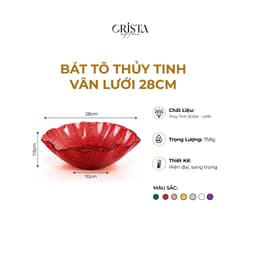BÁT TÔ THỦY TINH VÂN LƯỚI CRISTA HOME 28CM ĐỰNG SALAD - TRÁI CÂY CAO CẤP DECOR BÀN ĂN 60208 9