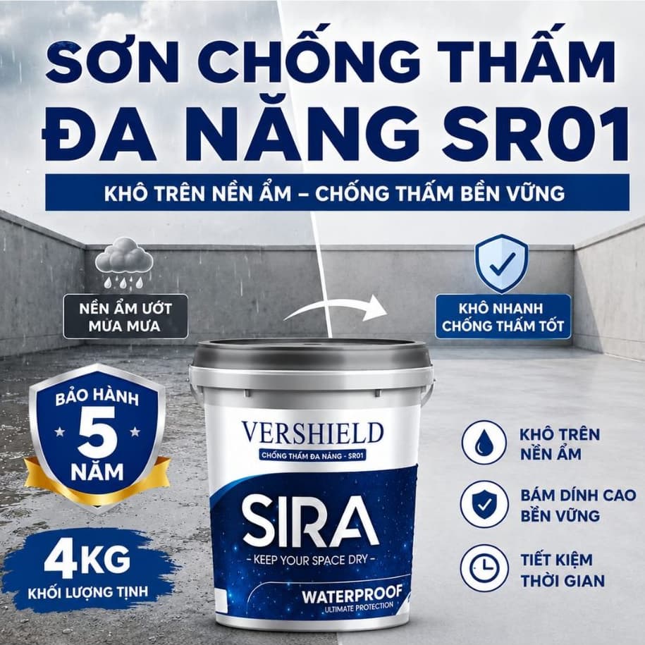 Sơn Chống Thấm SIRA SR01 4KG - Chống Thấm Ngược Hiệu Quả Chíng hãng