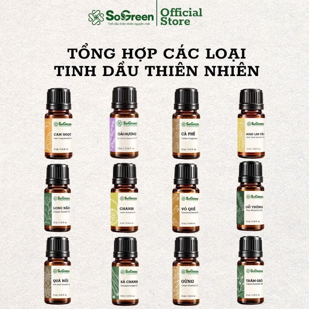 Tinh Dầu Thơm Thiên Nhiên Sogreen Cao Cấp, Xông Phòng Khử Mùi, Giảm Căng Thẳng, Ngủ Ngon 10ml, 30ml