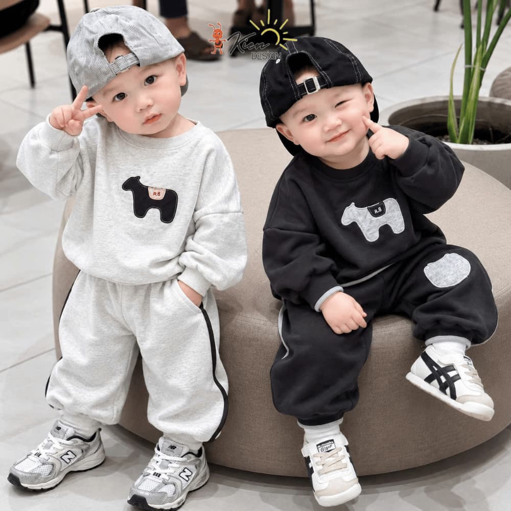Bộ Đồ Bé Trai Nỉ 2 Da Hình Cún Con Dễ Thương Áo Dài Tay Quần Jogger Bo Gấu Năng Động 7-27kg - KIẾN DESIGN - BO208