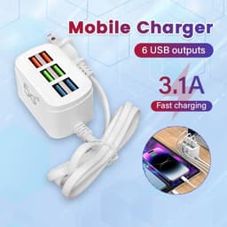 Cốc/Củ Sạc Nhanh 3.1a 5G+ 6 Cổng USB Dây Dài 1M và 66W 5 Trong 1. LMS 1