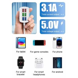 Cốc/Củ Sạc Nhanh 3.1a 5G+ 6 Cổng USB Dây Dài 1M và 66W 5 Trong 1. LMS 7