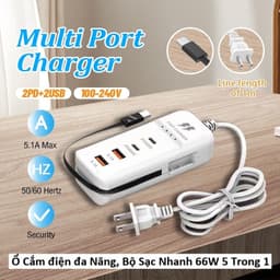 Cốc/Củ Sạc Nhanh 3.1a 5G+ 6 Cổng USB Dây Dài 1M và 66W 5 Trong 1. LMS 8