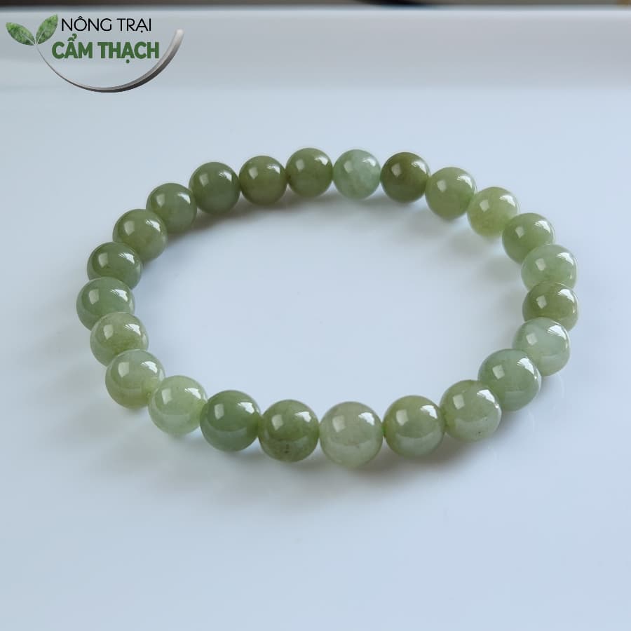 [Nông Trại Cẩm Thạch] Chuỗi Tay Ngọc Cẩm Thạch Phỉ Thúy Tự Nhiên Type A Màu Xanh Dầu Hạt 7.4mm