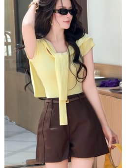 Quần Short Nữ CHANSEE Cạp Cao Ống Rộng Vải Mềm Mịn, Quần Sooc Xếp Ly Tôn Dáng Màu Nâu Tây Tặng Kèm Thắt Lưng 2