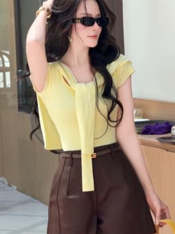 Quần Short Nữ CHANSEE Cạp Cao Ống Rộng Vải Mềm Mịn, Quần Sooc Xếp Ly Tôn Dáng Màu Nâu Tây Tặng Kèm Thắt Lưng 7