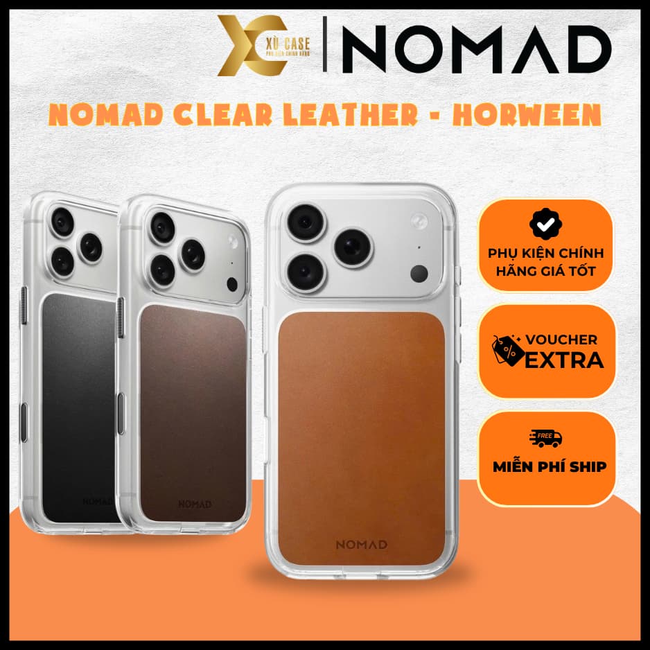 [Có iP18] Ốp Da NOMAD Clear Leather Horween Da Cao Cấp Trong Suốt Chống Sốc 2,4Mét  – Chính Hãng cho iP 18 | 17 Pro Max