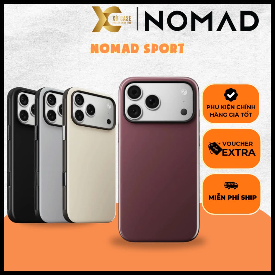 [Có iP18] Ốp NOMAD Sport Mặt Lưng PET Viền TPU Chống Sốc 2.4Mét Tích Hợp Sạc Từ Tính – Chính Hãng cho iP 18 | 17 Pro Max