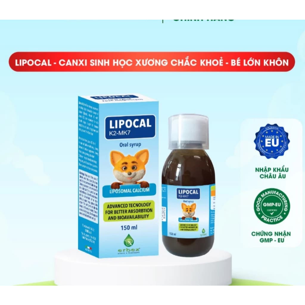 Lipocal  K2 - MK7 hộp 150ml Canxi Sinh Học Cho Bé,Hỗ Trợ Tăng Chiều Cao, Hấp Thu Tối Ưu -> BUN BUN SHOP 20