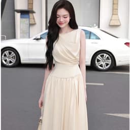 Đầm Dự Tiệc Dáng Dài HB.CLOSET Váy Trắng Kem Sát Nách Cổ Nhún Đổ Chân Xòe Bồng Sang Trọng D39 1