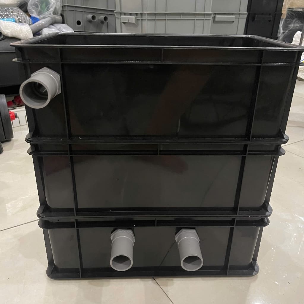 Bộ lọc baki | Màu Đen | Tràn trên cho hồ cá dưới 1500 lít | Kích Thước 46x27x16 | Ống in mặt trước phi 34