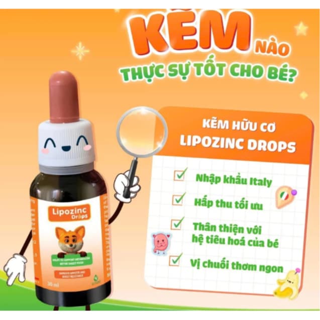 Lipozinc Drops:hộp 30 ml,Kẽm Hữu Cơ Cho Bé,Giúp Ăn Ngon, Tiêu Hóa Tốt, Tăng Đề Kháng  < bunbunshop 20