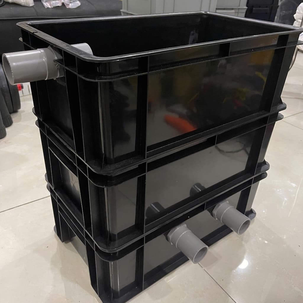 Bộ lọc baki | Màu Đen | Tràn trên cho hồ cá dưới 1500 lít | Kích Thước 46x27x16 | Ống in mặt hông phi 34