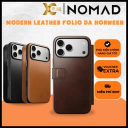 [Có iP18] Ốp NOMAD Modern Leather Folio Da Horween Cao Cấp, Đựng Thẻ Sạc Từ Tính – Chính Hãng cho iP 18 | 17 Pro Max 1