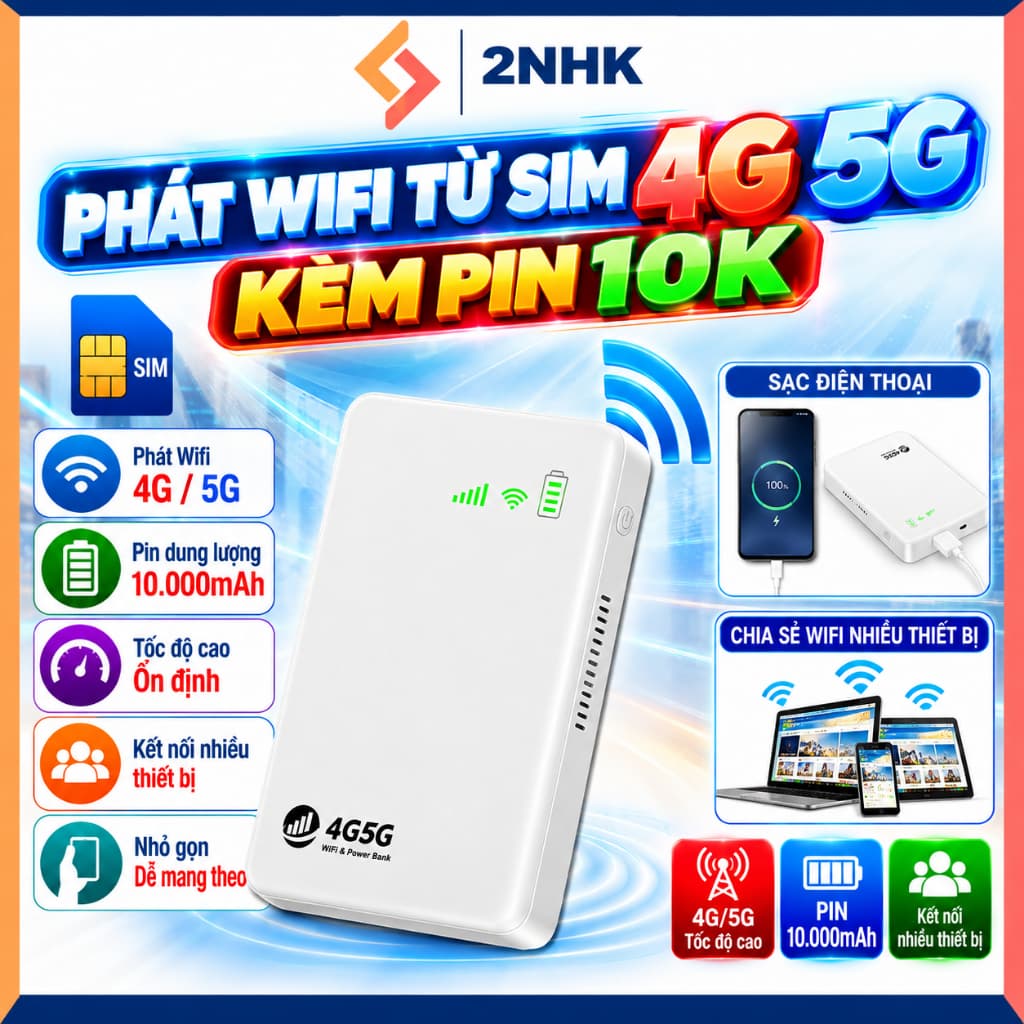Cục phát wifi từ sim 4G  kiêm pin sạc dự phòng TP10000, bộ phát wifi di động tốc độ cao sử dụng mọi loại sim