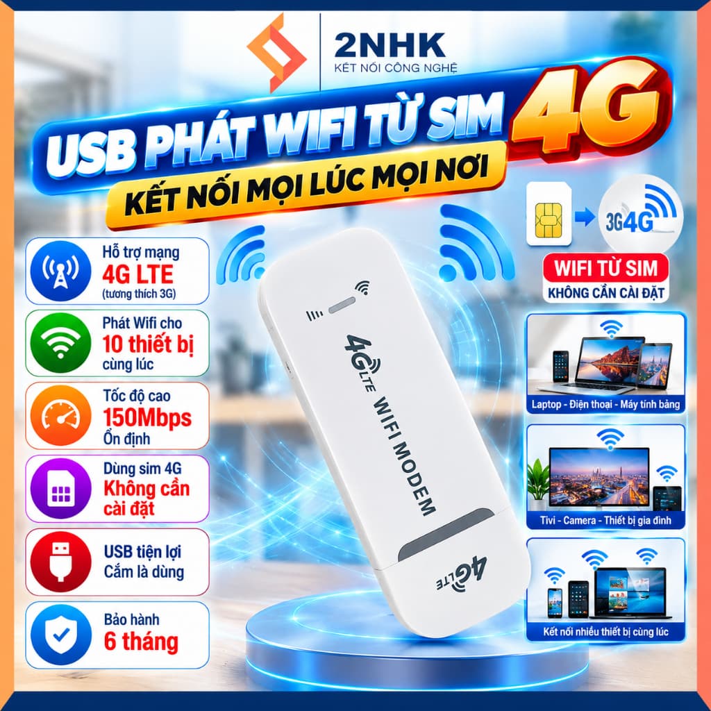 Cục phát wifi từ sim 4G, USB MODEM 4G LTE tốc độ cao khoe nhỏ gọn tiện lợi mang đi đâu cũng có mạng