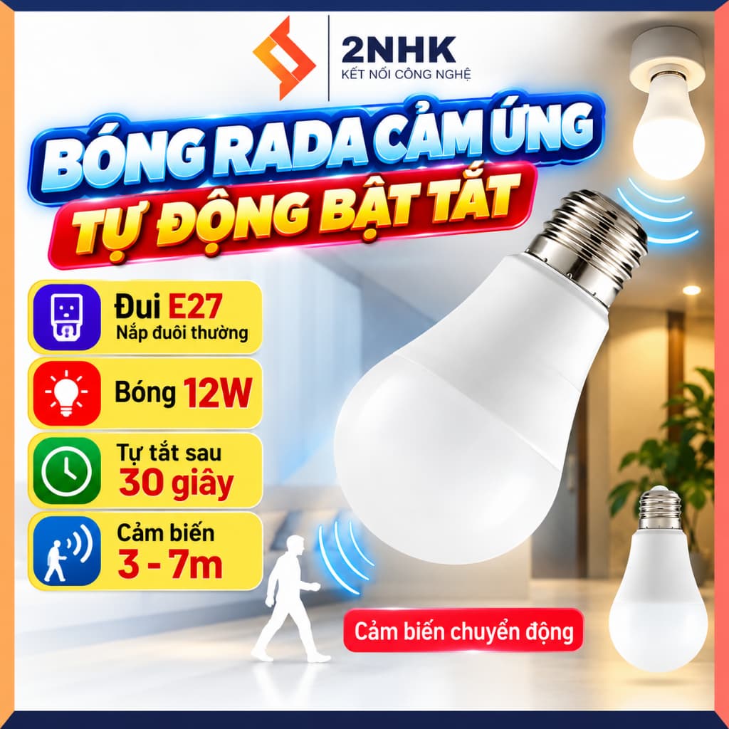 Đèn LED Cảm Ứng Chuyển Động Radar - Tự Động Bật Khi Có Người - Chỉ Hoạt Động Khi Trời Tối